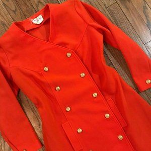 VTG 60s Red Knit Pique Prep Military Pea Coat